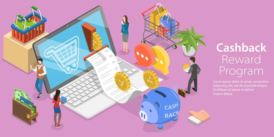 3D Isometric Flat Vector Conceptual Illustration of Cashback Reward Program Illustrazione stock