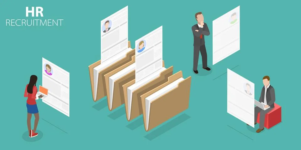 3D Isometric Flat Vector Conceptual Illustration of HR Recruitment Stock Illustration