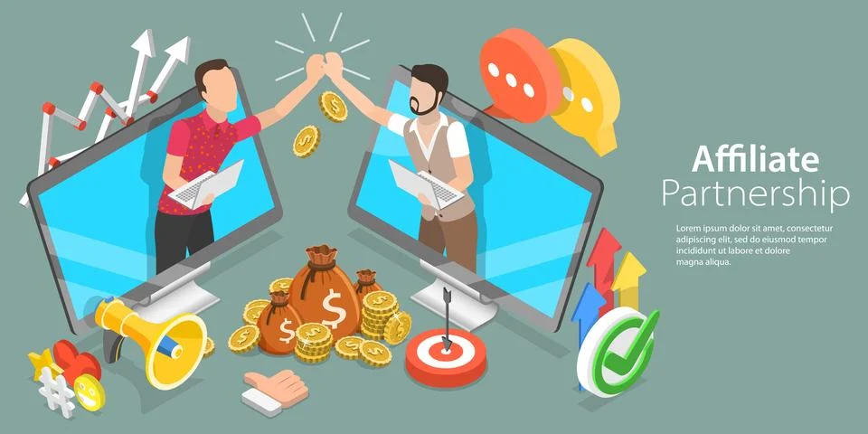 3D Isometric Flat Vector Conceptual Illustration of Affiliate Marketing Stock Illustration