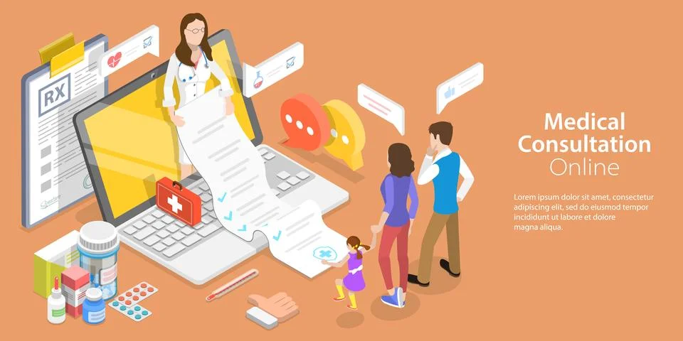 3D Isometric Flat Vector Conceptual Illustration of Online Medical Clinic Stock Illustration