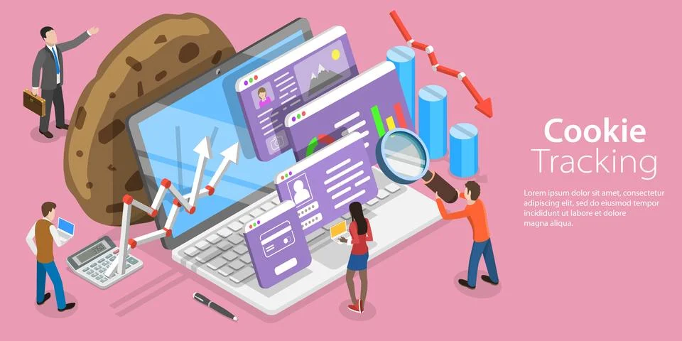 3D Isometric Flat Vector Conceptual Illustration of Website Cookie Tracking Stock Illustration