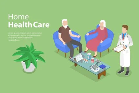 3D Isometric Flat Vector Conceptual Illustration of Home Healthcare Stock Illustration