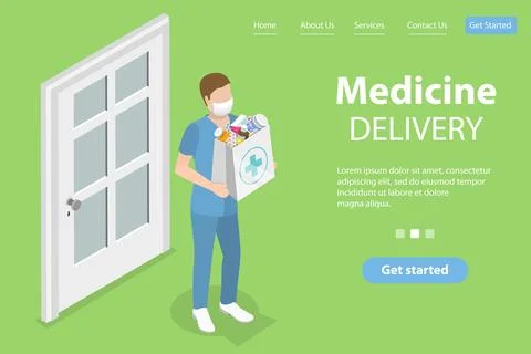 3D Isometric Flat Vector Conceptual Illustration of Medicine Delivery Survice Stock Illustration