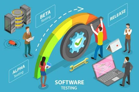 3D Isometric Flat Vector Conceptual Illustration of Software Testing Stock Illustration