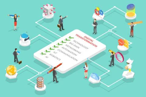 3D Isometric Flat Vector Conceptual Illustration of Digital Transformation. Stock Illustration