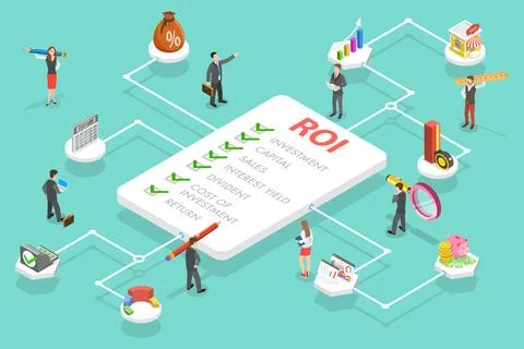 3D Isometric Flat Vector Conceptual Illustration of ROI - Return on Investment Stock Illustration