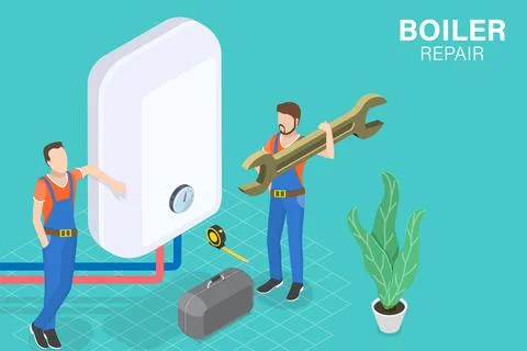3D Isometric Flat Vector Conceptual Illustration of Boiler Repair Stock Illustration