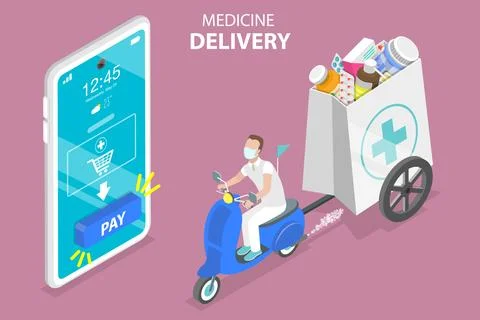 3D Isometric Flat Vector Conceptual Illustration of Safe Medicine Delivery Stock Illustration