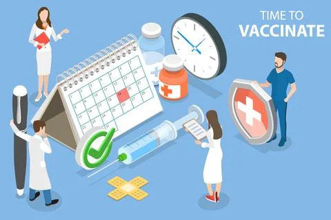 3D Isometric Flat Vector Conceptual Illustration of Time to Vaccinate Stock Illustration
