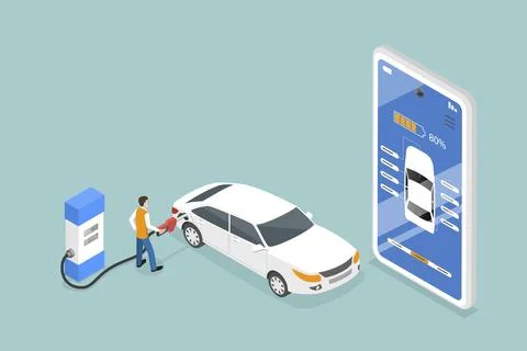 3D Isometric Flat Vector Conceptual Illustration of Car Fuel or Charge 스톡 일러스트