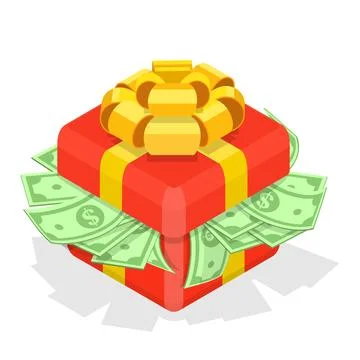 3D Isometric Flat Vector Illustration of Box with Money. Stock Illustration
