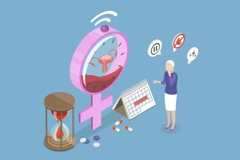3D Isometric Flat Vector Illustration of Menopause Symptoms, Women Climacteric Stock Illustration