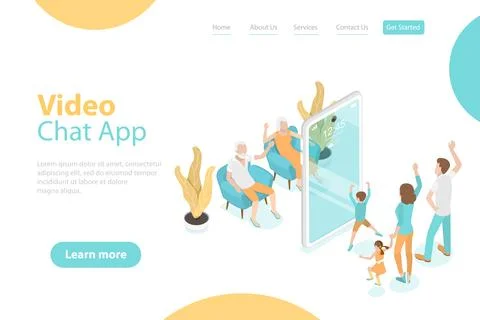 3D Isometric Flat Vector Landing Page Template of Family Video Call. Stock Illustration