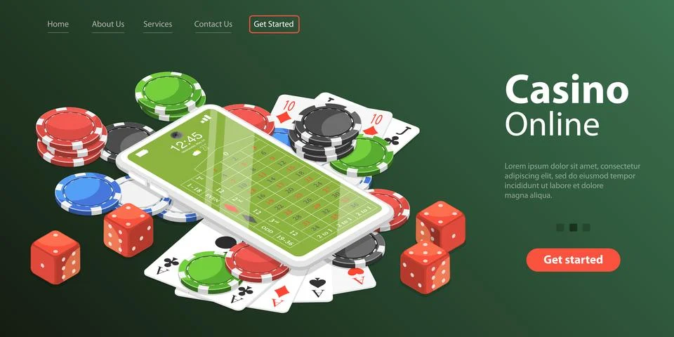 3D Isometric Flat Vector Landing Page Template of Online Gambling Platform. Stock Illustration