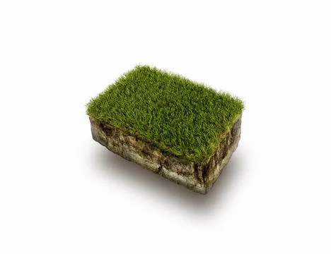 3D Isometric green grass, soil section isolated in light background Stock Illustration