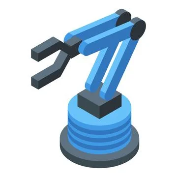 3d isometric illustration of a blue robotic arm on a round base, depicted on a Stock Illustration