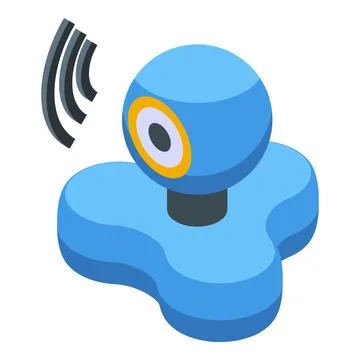 3d isometric illustration of a blue wireless speaker emitting sound waves Stock Illustration