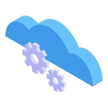 3d isometric illustration of cloud symbol with gears integration for tech Illustrazione stock