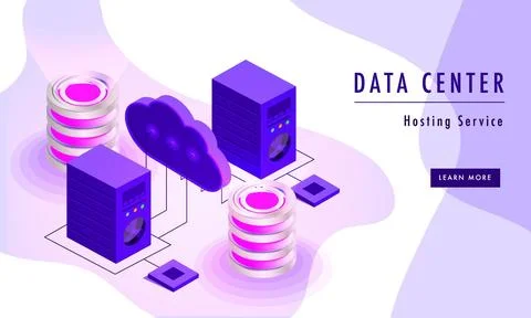 3D isometric illustration of database and servers connected with cloud serv.. Stock Illustration