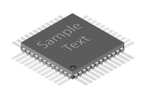 3D isometric illustration of a microchip, chip, CPU, processor in TQFP packag Stock Illustration