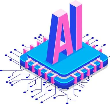 3D isometric illustration of processor chip and digital circuit for Artific.. Stockillustratie