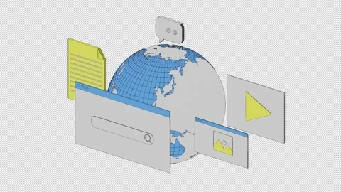 3D Isometric Internet Search and Global Web Browsing Concept Animation Stock Footage 340882237