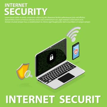 3D isometric internet security flat icons banner template design Stock Illustration