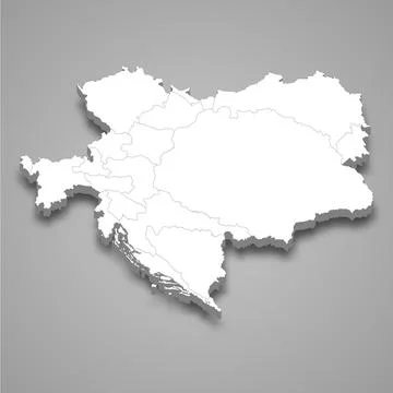 3d isometric map of Austria-Hungary isolated with shadow Stock-Illustration