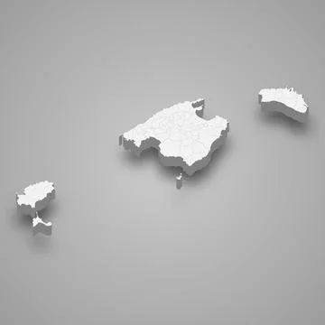 3d isometric map of Balearic Islands is a province of Spain Stockillustratie