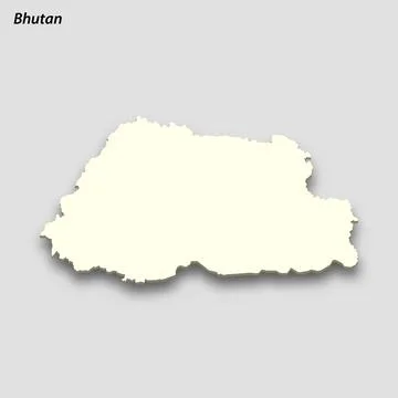3d isometric map of Bhutan isolated with shadow Illustrazione stock