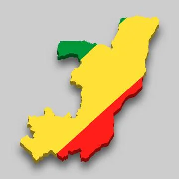 3d isometric Map of Congo with national flag. 스톡 일러스트