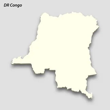 3d isometric map of DR Congo isolated with shadow 스톡 일러스트