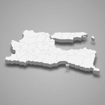 3d isometric map of East Java is a province of Indonesia Stock Illustration