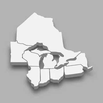 3d isometric map of Great Lakes region, isolated with shadow イラスト素材