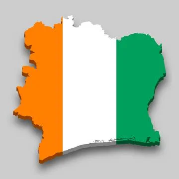 3d isometric Map of Ivory Coast with national flag. Stock-Illustration