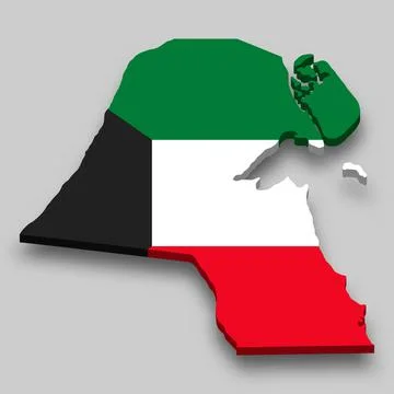 3d isometric Map of Kuwait with national flag. Illustrazione stock