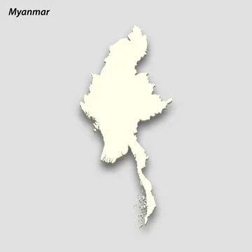 3d isometric map of Myanmar isolated with shadow Illustrazione stock