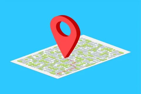 3D Isometric Map Pointer On Blue Background Stock Illustration