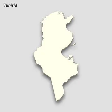 3d isometric map of Tunisia isolated with shadow 库存插图