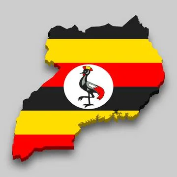 3d isometric Map of Uganda with national flag. Stockillustratie