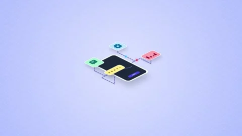 3D Isometric Mobile App Development Animation with Password Security, Gear .. Stock Footage 342019984