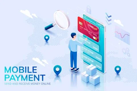 3d isometric mobile payment Stock Illustration