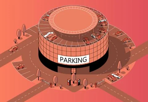 3d isometric multi-storey parking with territory Ilustración de archivo