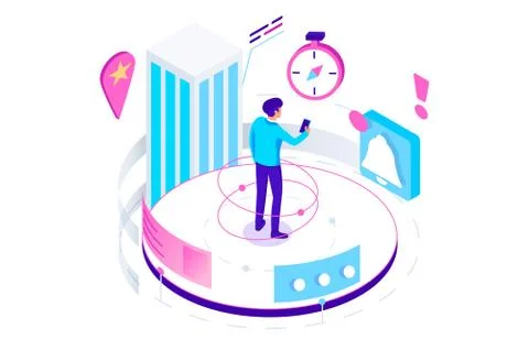 3d isometric navigation, notification and information with timer. Stock Illustration