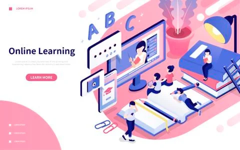 3d isometric online learning 스톡 일러스트