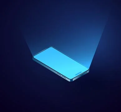 3d isometric phone vector. Smartphone blank screen mock up. Illustrazione stock
