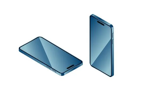 3d isometric phone vector. Smartphone blank screen mock up. Stock Illustration