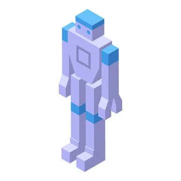3d isometric pixel art robot standing still Stock Illustration
