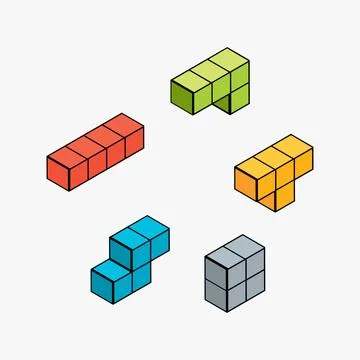 3d isometric retro game polygon puzzle. Geometric 3d block rectangle cube fun 스톡 일러스트