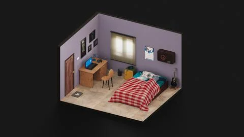 3D isometric room open inside interior architecture, 3d rendering. Stock Illustration